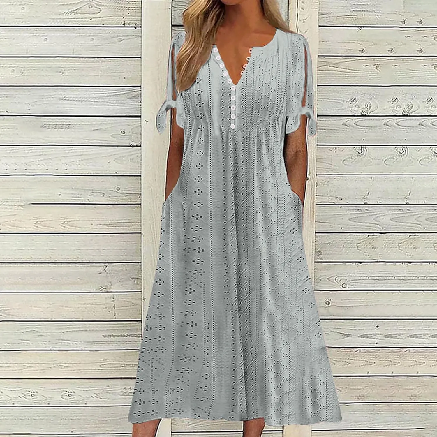 Wedding Guest Dresses for Women Casual Solid Color Wrap Maxi Dress Feminine V-Neck Beach Vacation Cruise Outfits