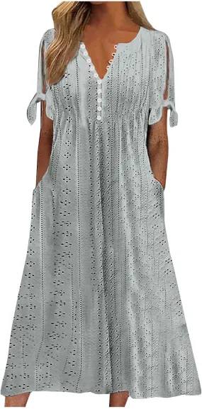 Wedding Guest Dresses for Women Casual Solid Color Wrap Maxi Dress Feminine V-Neck Beach Vacation Cruise Outfits