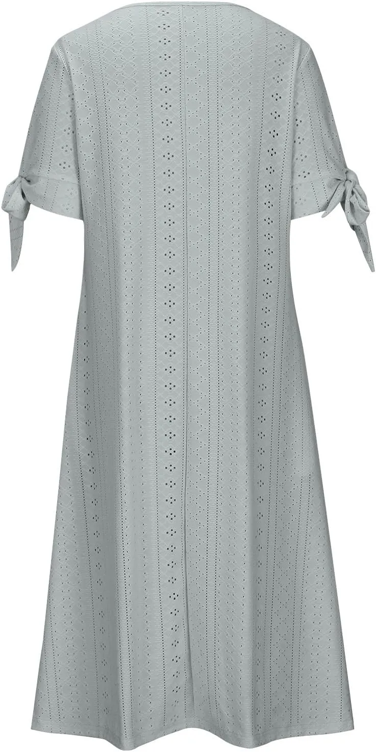 Wedding Guest Dresses for Women Casual Solid Color Wrap Maxi Dress Feminine V-Neck Beach Vacation Cruise Outfits