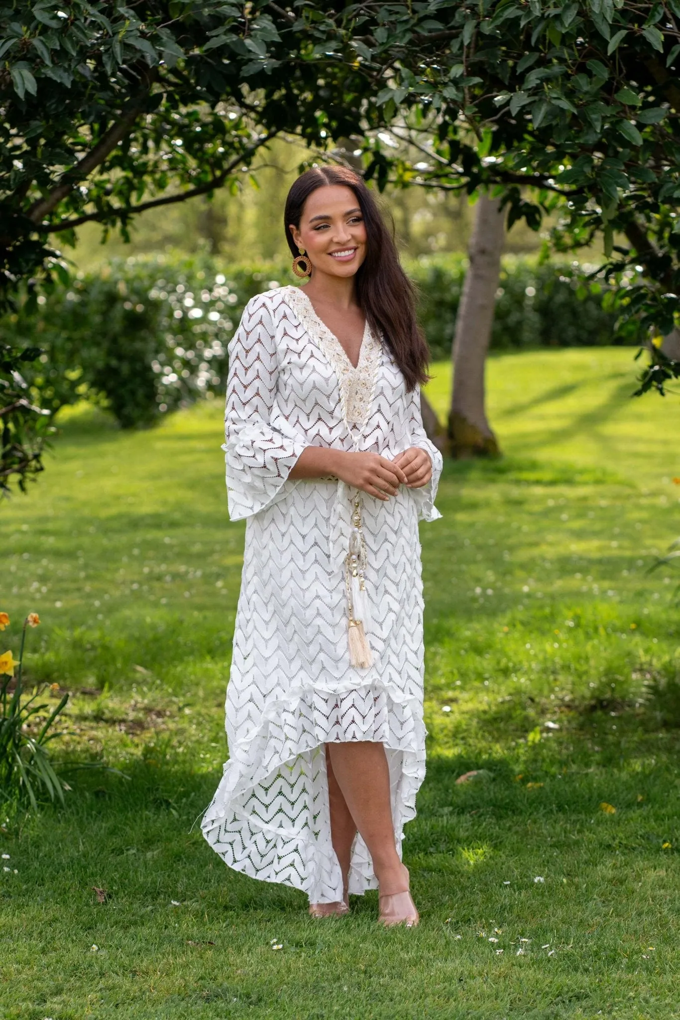 White Boho Dipped Hem Skirt