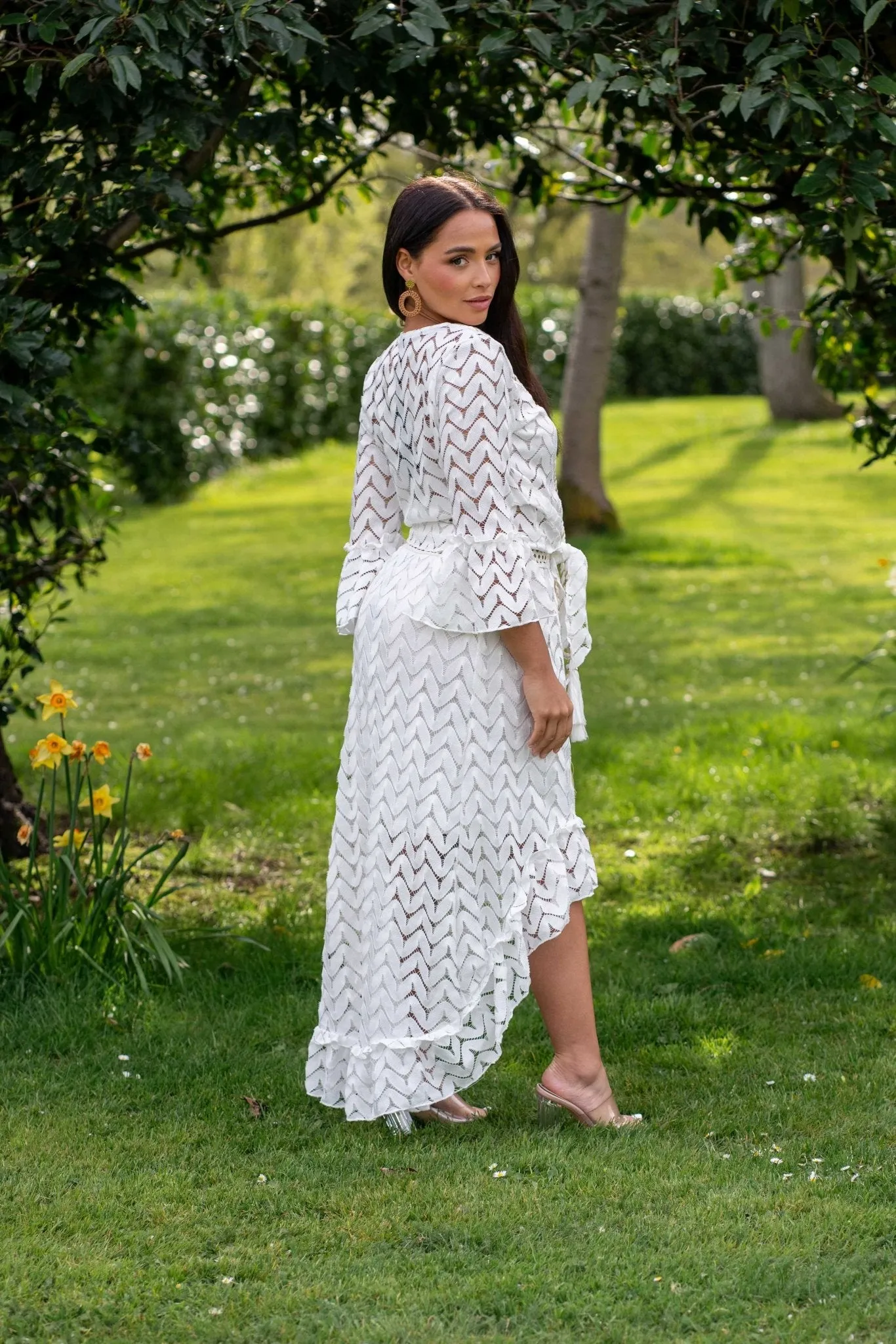 White Boho Dipped Hem Skirt