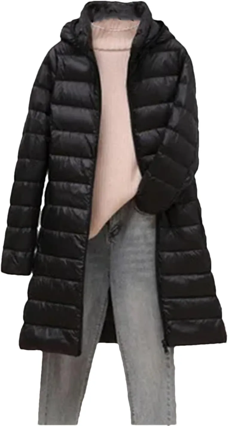 Women Hood Detachable Winter Coat Female Puffer Down Jacket Portable light Long Coat
