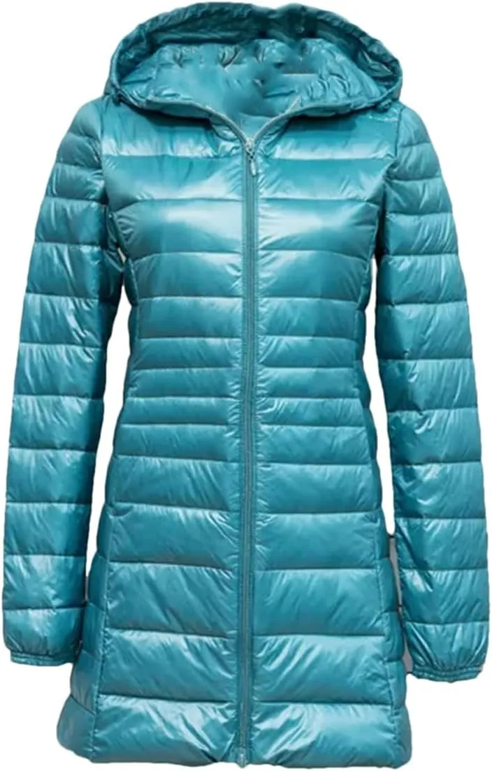 Women Long Warm Light Down Jacket Ladies Fashion Hooded With Portable Puffer Coats