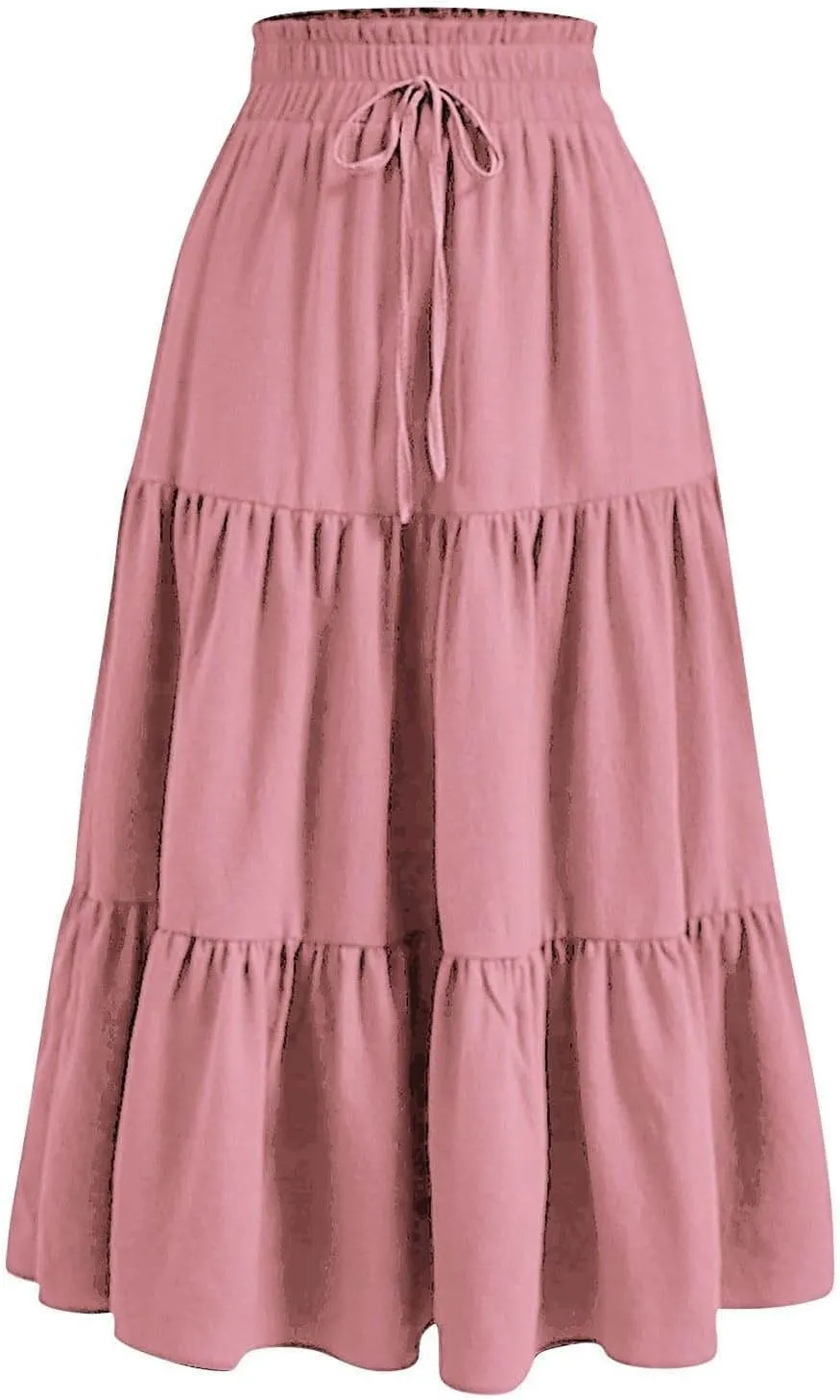 Women's Casual Skirts Summer Boho Flowy Midi Skirt A Line Pleated Long Skirts Tiered Elastic High Waisted Skirt