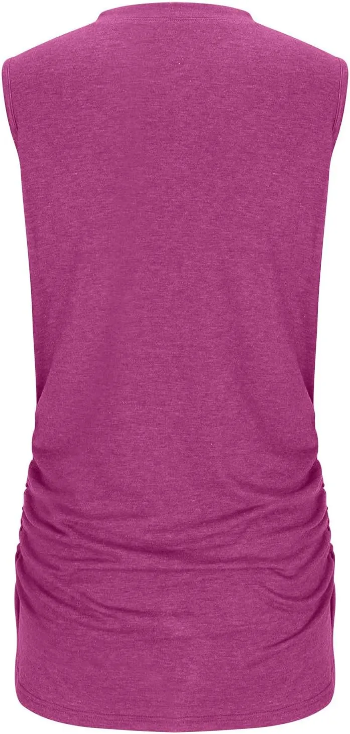 Womens Crewneck Sleeveless Shirts Side Ruched Tank Tops Relaxed Fitted Top Casual Spring Summer Trendy Clothes 2025
