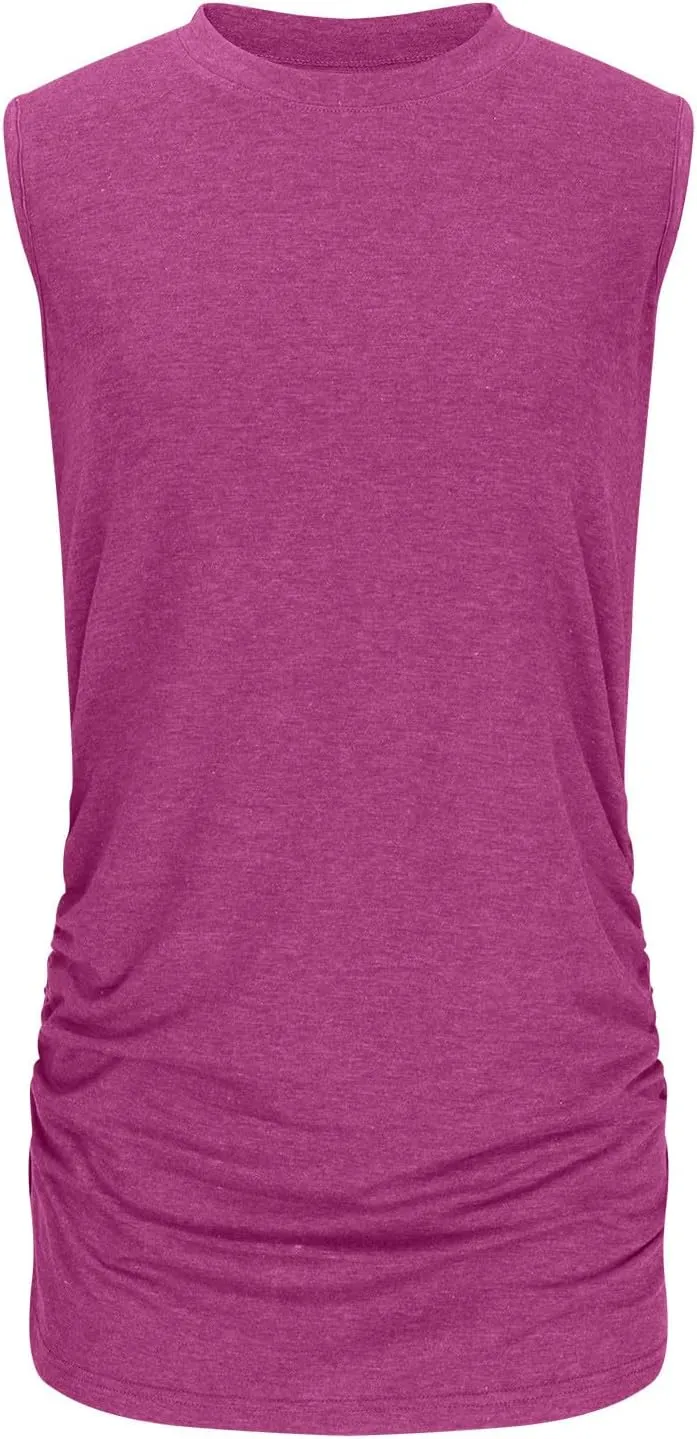 Womens Crewneck Sleeveless Shirts Side Ruched Tank Tops Relaxed Fitted Top Casual Spring Summer Trendy Clothes 2025