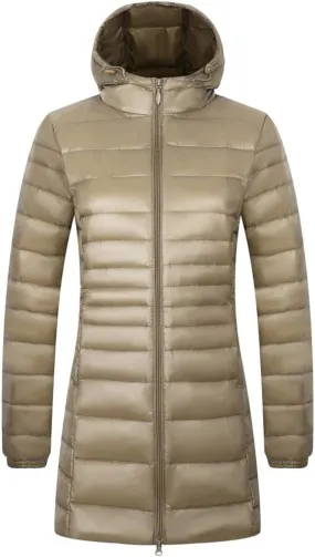 Women's Hooded Ultra Light Weight Coat Packable Outwear Long Puffer Down Jacket