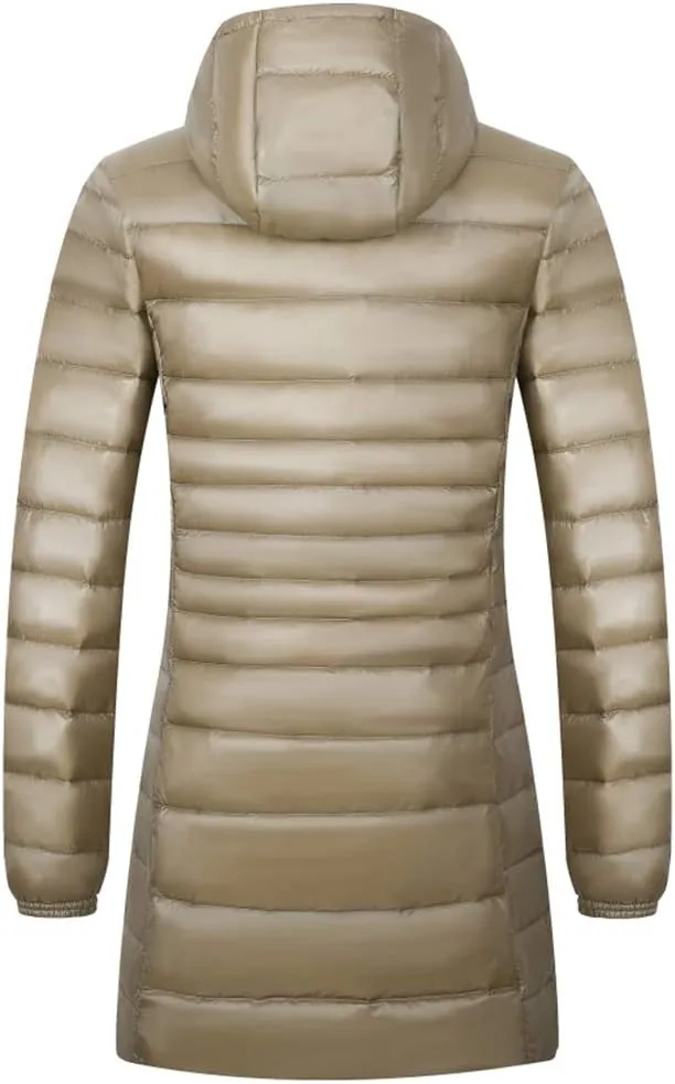 Women's Hooded Ultra Light Weight Coat Packable Outwear Long Puffer Down Jacket
