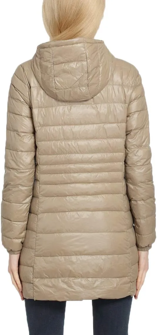 Women's Hooded Ultra Light Weight Coat Packable Outwear Long Puffer Down Jacket
