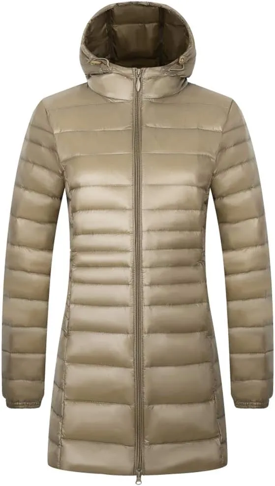 Women's Hooded Ultra Light Weight Coat Packable Outwear Long Puffer Down Jacket