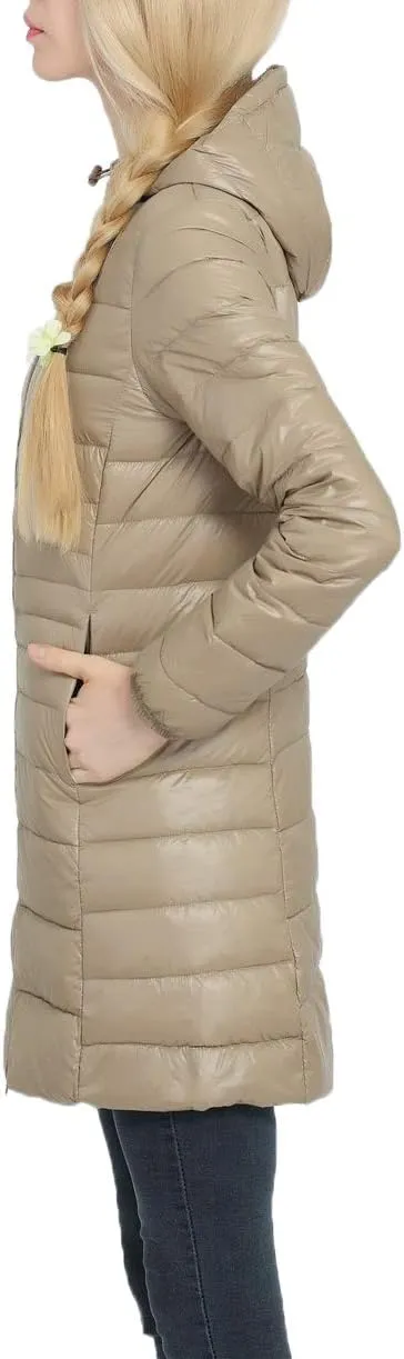 Women's Hooded Ultra Light Weight Coat Packable Outwear Long Puffer Down Jacket