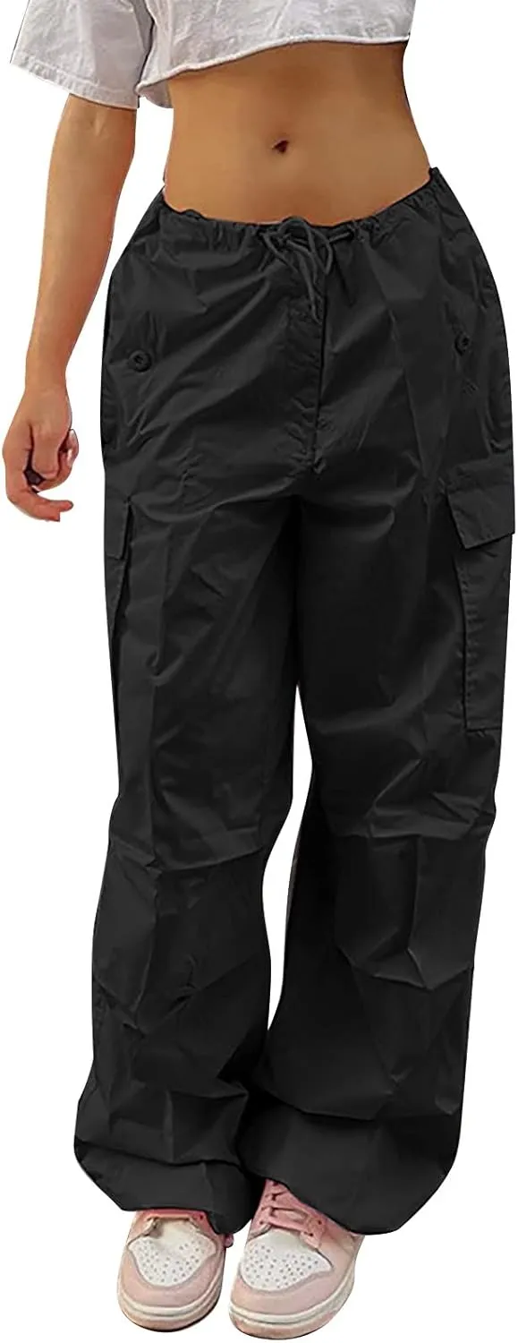 Women's Plus Size Tethered Straight Cargo Pants Straight Wide Leg Loose Casual Trousers