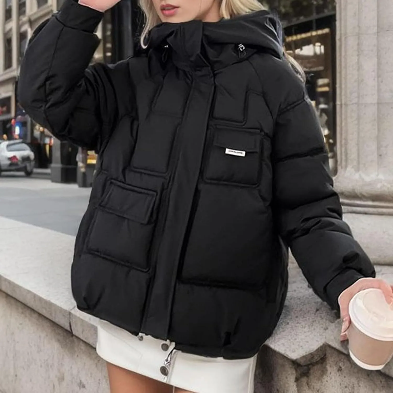 Women's Puffer Jacket Packable Quilted Light Down Jacket Oversized Short Bubble Coat Waterproof Jacket With Hood