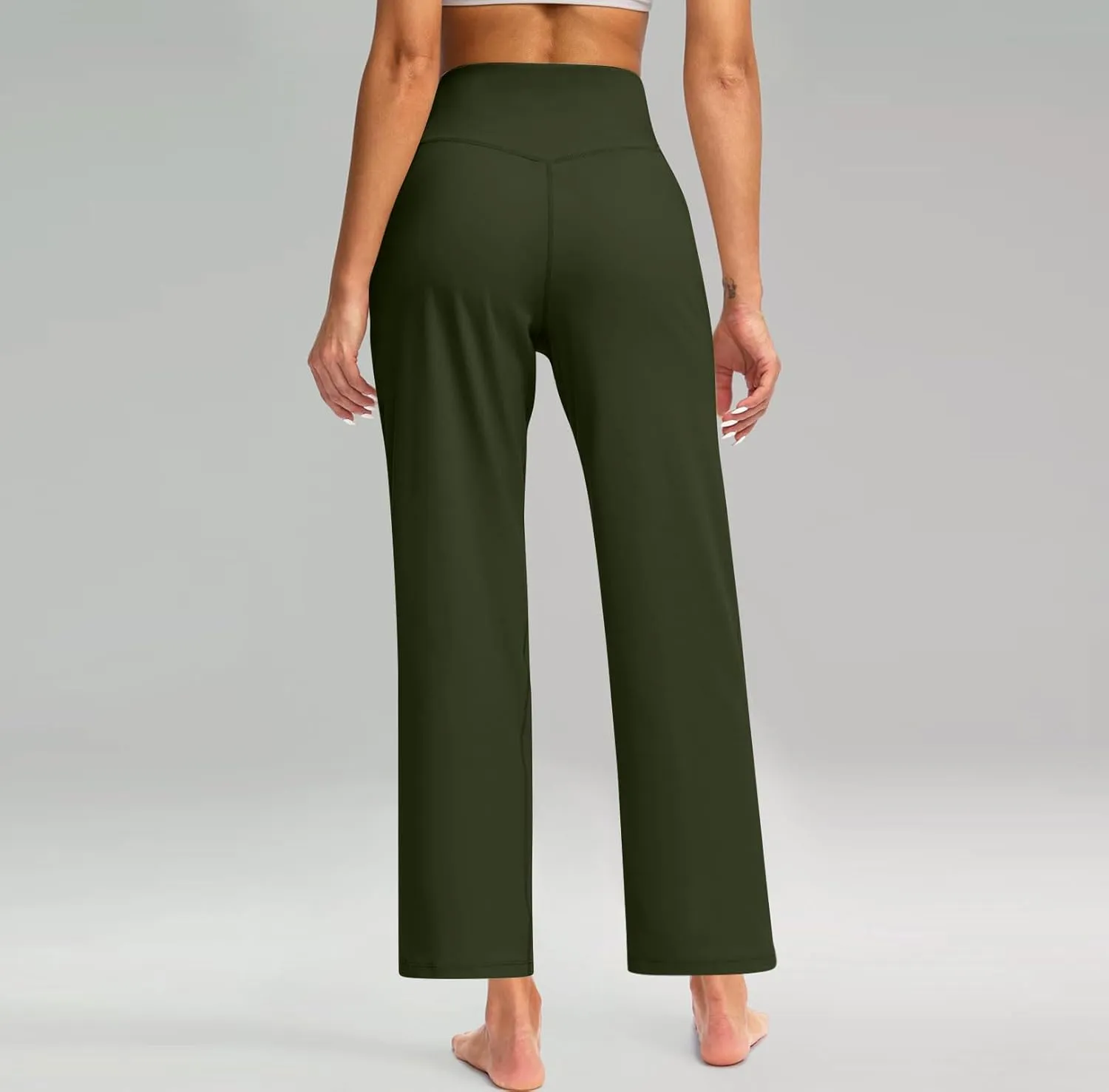Womens Wide Leg Pants Tummy Control Athletic Workout Pants Comfy Solid Color High Waisted Casual Pants with Pockets