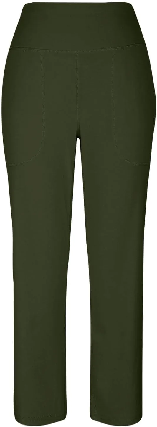 Womens Wide Leg Pants Tummy Control Athletic Workout Pants Comfy Solid Color High Waisted Casual Pants with Pockets