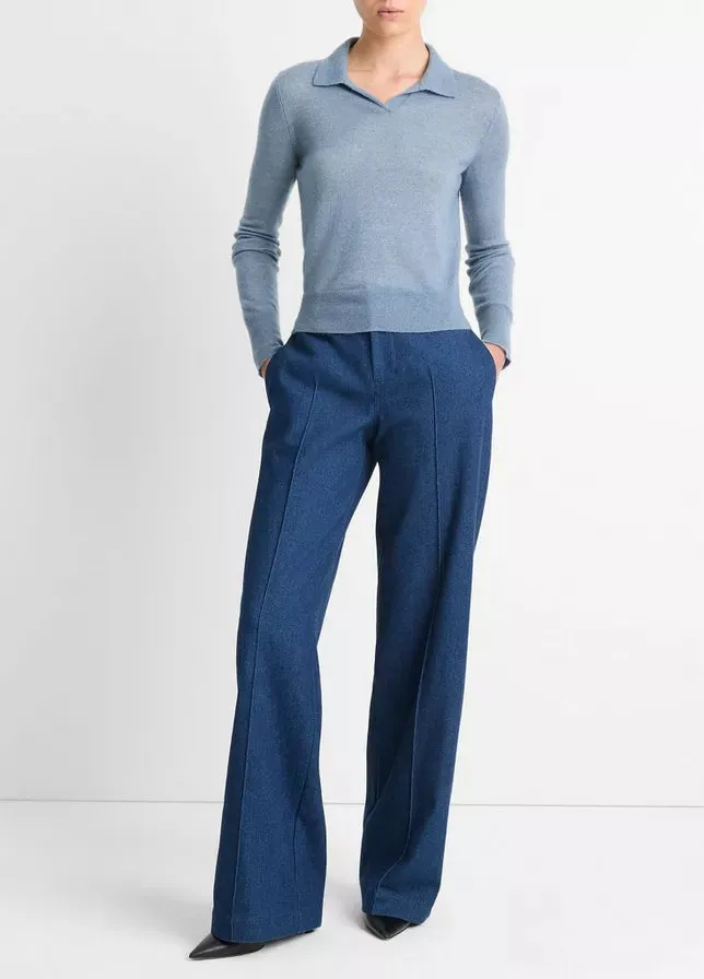 Wool-Blend Polo Sweater- Iris Water