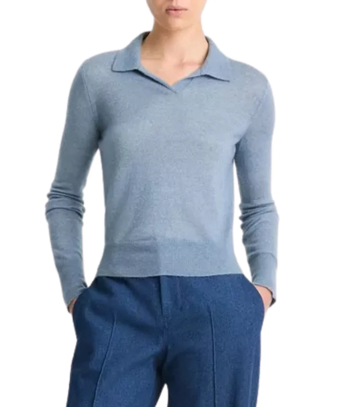 Wool-Blend Polo Sweater- Iris Water