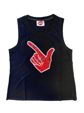 Wreck 'Em Hand Sign Black Glitter Tank