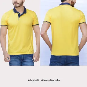 Yellow Solid Polyester Blend Polo T-Shirt