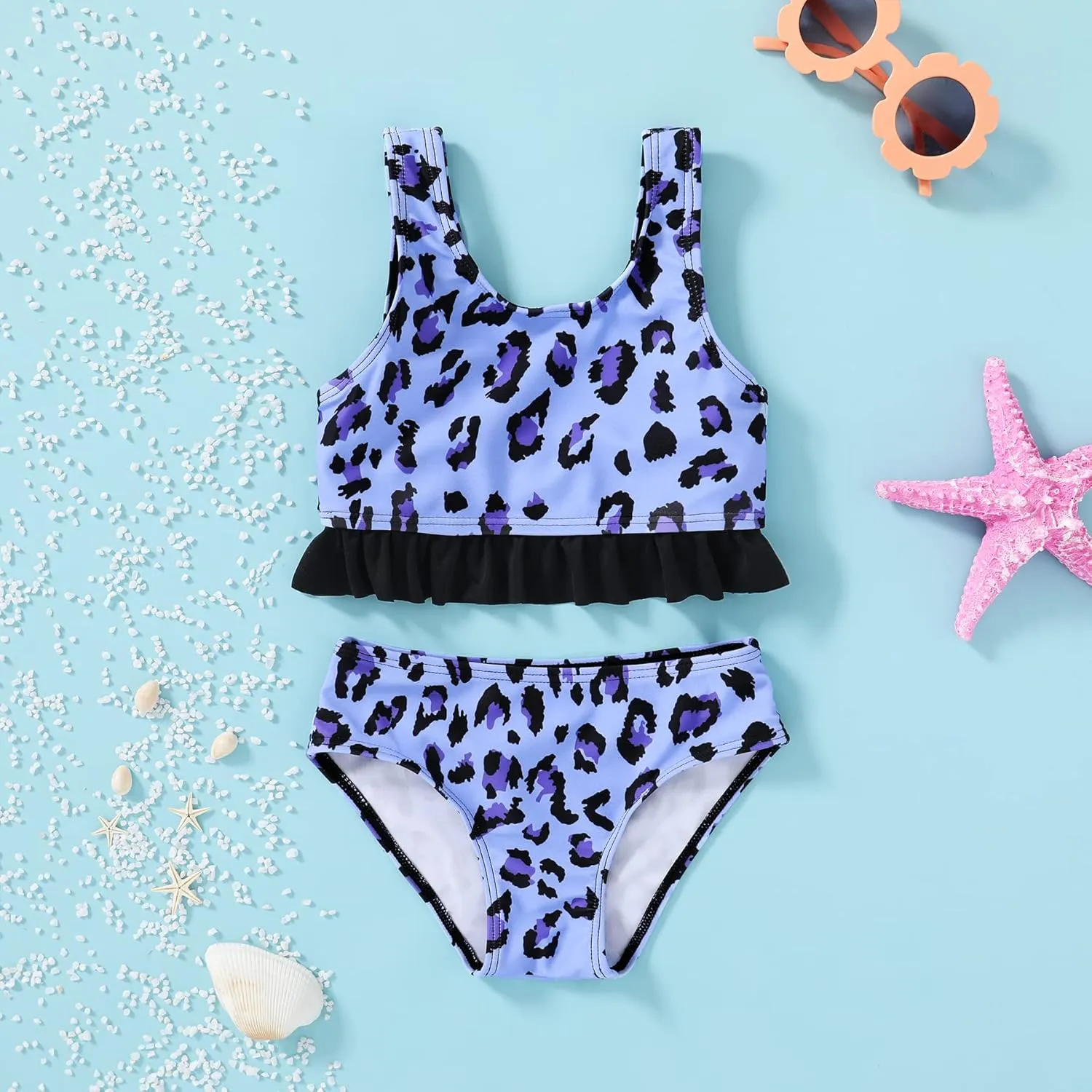 YOUNGER TREE Toddler Swimsuit Girl 2-Pieces Leopard Bathing Suits Halter Top Bikini Bottoms Swimming Suit Kids Beach Swimwear